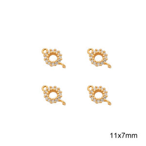 1PC Fashion Cute Round Circle Charm & Connector 18K Gold Plated Brass Charm Pendant With Zircon Stone For DIY Necklace Earring Jewelry Making