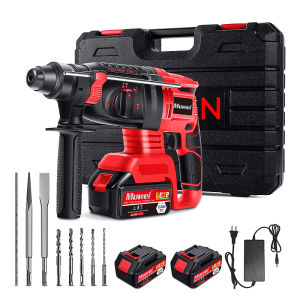 Electric Impact Drill Set 2600rpm Brushless Motor Cordless Rotary Hammer Drill 988VF Dual Lithium Battery for Cement Wall Drilling