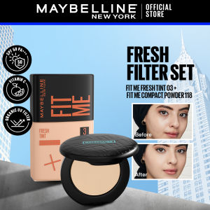 Maybelline Fresh Filter Set Make up - Fit Me Fresh Tint with Vitamin C + Fit Me Compact Powder - Skin tint Powder Sunscreen SPF