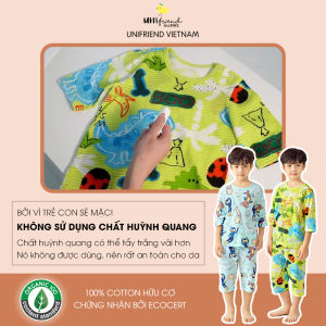 (9-40kg) Đồ bộ lửng tay quần áo thun cotton mặc nhà mùa hè cho bé trai và bé gái Unifriend Hàn Quốc 2022-1