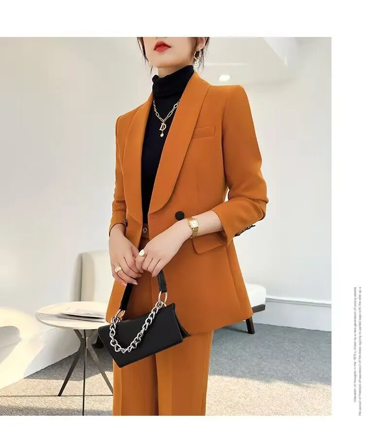 Black Suit slim blazer high waist pants Two Piece women