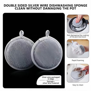 Double‑Sided Round Dishwashing Sponge Absorbent Kitchen Cleaning Scrub Pads for Pot Pan Washing