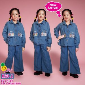 Little Pineapple setelan blouse kemeja denim jeans bordir anak 4-9Y