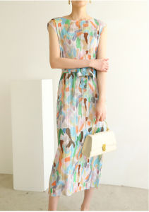 Sunya 1. Đầm Xẻ Lưng Dài Vừa In Họa Tiết Thời Trang Xếp Li (Có Thắt Lưng) 6946