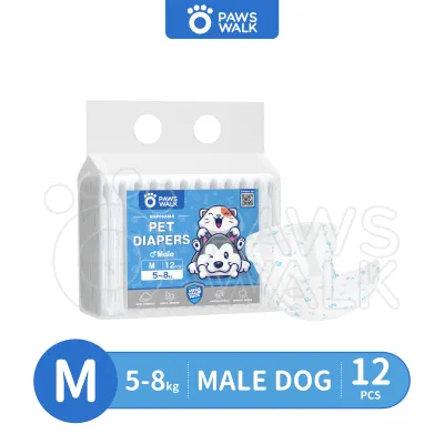 PawsWalk 12 Pcs Disposable Pet Diapers - Full Wrap and Belly Wrap for Dogs Male and Female Sizes XXS to XL