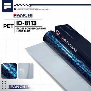 152Cm Sticker FANCHI ID-8113 PET Gloss Forged Carbon Light Blue / Meter