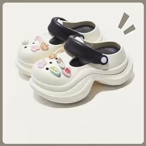 [Free Shipping] WomenS Spring/Summer Simple Beach Shoes Two-Tone Outdoor Thick-Soled Sandals WomenS Slip-On Sandals Closed-Toe Slippers
