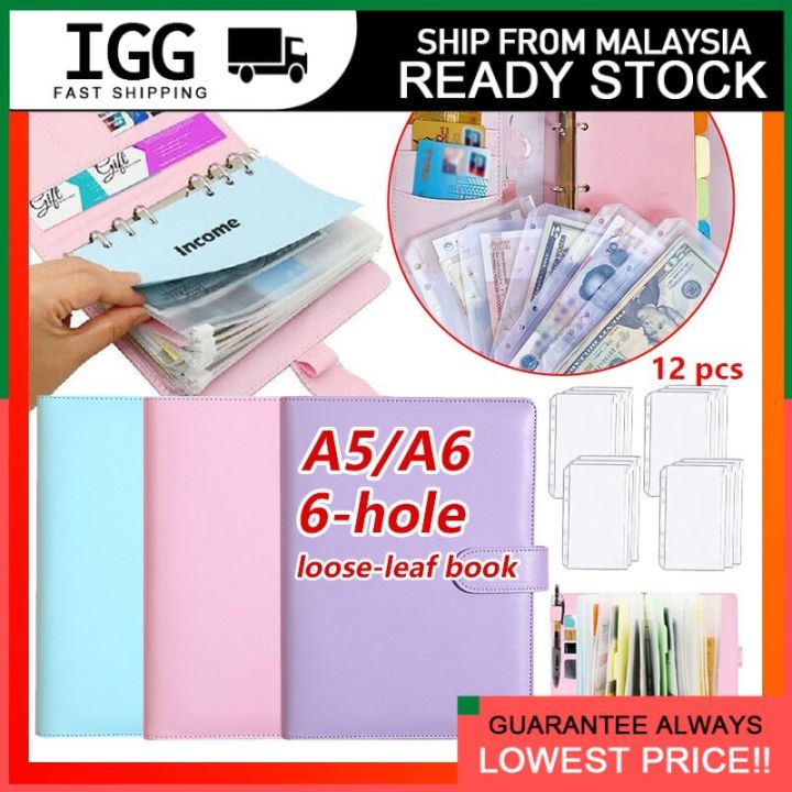 A6 PU Leather Ring Binder Notebook – Budget Planner Organizer With Pockets & Labels