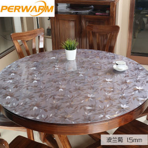Thick Crystal Flower Table Protector for Dining Room Table Plastic Protective Table Pad Kitchen Wood Grain Vinyl Tablecloth Cover (1.5mm Flower Round)