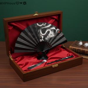 WP💓💛💖 Classical Dancing Cloth Folding Fan Chinese Style Large Vintage Plastic Handle Unique Animal Print Ideal for Traditional Performance or Cosplay