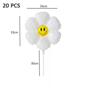 20 Pcs Flower Balloon Handheld Sticks Birthday Picnic Graduation Event Daisy Smile Decoration Cute Party