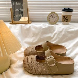 [Free Shipping] Womens Height-Increasing Slippers for Outdoor Wear 2026 Spring/Summer New Style Thick-Soled Suitable for Skirts Slip-On Closed-Toe Half Slippers