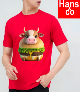Kaos Pria Premium 3 Dimensi Tshirt 0blong Animasi Hamburger Cow Katun 24s 100% H096 By Hans & co
