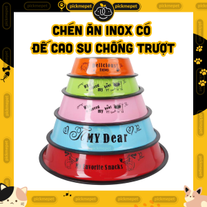Bát Ăn Chén Ăn Inox nhiều Màu Sắc cho Chó Mèo Đế Cao Su Chống Trượt Đủ Size
