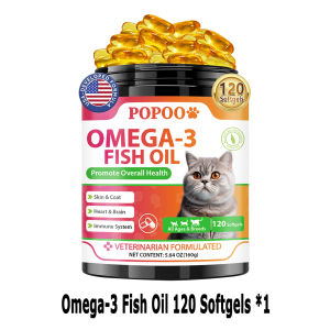 Popoo Omega 3 Fish Oil for Cat Supplement 120 Softgels Promote Heart Skin Coat Health Cat Treat Relieve Allergies Cat Omega 3 Vitamin Supplement