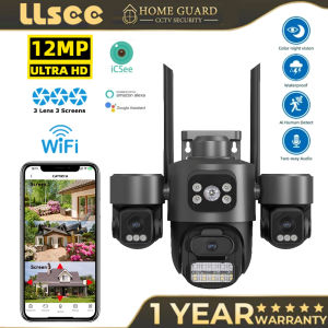 12MP HD Three Screen WIFI IP Camera Outdoor 4K Dual Lens Camera Ai Human Detection Waterproof CCTV Video Security Camera iCsee
