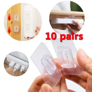 10 Pairs Double-Sided Adhesive Wall Hook Traceless Snap Fastener Hole Free Socket Holder Wall Hanger Hook
