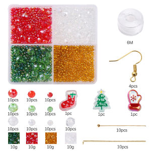 1445Pcs/Box Christmas Beading Kit Crystal Glass Beads Elastic Cord Set For Jewelry Making DIY Charm Bracelet Necklace Xmas Gift Craft Accessories