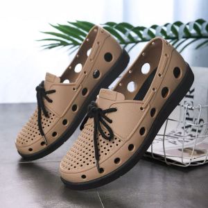 ZEEMIN Mens Summer New Rubber Cave Shoes Soft Sole Non Slip Round Toe Hollow Out Slip On Flat Sole Outdoor Beach Sandals Wading Shoes