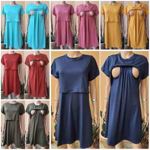 Amara Nursing/Breastfeeding and Maternity Plain Color Dress (LARGE-XL) Fabric : Cotton Spandex 100% (very soft breathable and stretchable) / Length 37 inches Width 18 inches Bust 39 - 42 inches