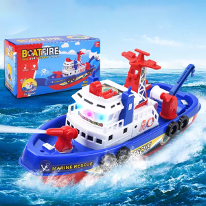 Kids Electric Marine Rescue Boat Toy Fire Fighting Bath Toy with Light Music and Water Spray Floating Ship for Pool & Tub