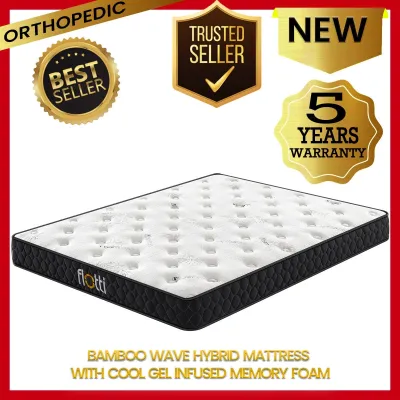 Orthopedic Bamboo 8/12 Inch Wave Hybrid Mattress with Cool Gel Infused Memory Foam Pocket Spring Mattress