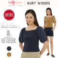 Kurt Woods Puff Short Sleeve Ladies Top | Tan & Navy. 