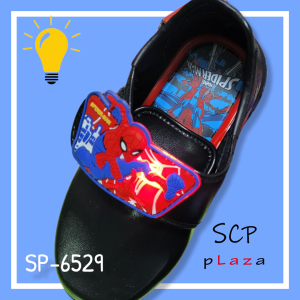 SCPPlaza รองเท้านักเรียนอนุบาล สีดำ Feebus Kenta สไปเดอร์แมน Spiderman SP6529 แถบกาว เมจิกเทป มีไฟกระพริบ ลิขสิทธิ์แท้