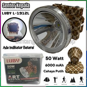SENTER KEPALA LED LUBY L-1912L 50 WATT BATERAI 6000MAH tahan 50 jam ART MASTER | Senter Kepala Cahaya Putih Super Terang Luby L 1912 L (50W) Motif Batik | BRO