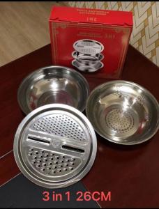 MS Baskom Parut Stainless Serbaguna 26cm / Parutan Baskom 3in1 Stainless Steel