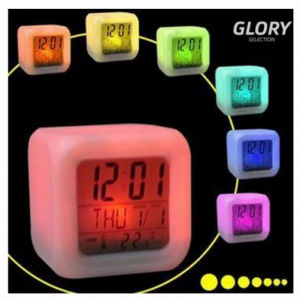 Multi-Function LED Digital Alarm Clock Cube – 7 Color Changing Glow-In-The-Dark Display With Time Date Week & Temperature