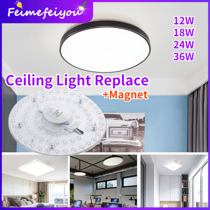 led ceiling light replacment magnetic circular square led lights module for ceiling nano lens super bright white lamp 36W 24W 18W 12W round ceiling lamp for living room Lazada PH