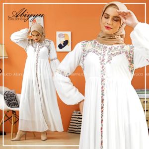 Abiyyuco GL1031 | Abaya Turkey Putih Bahan Jersey mix Ceruty dan Gamis Full Ceruti
