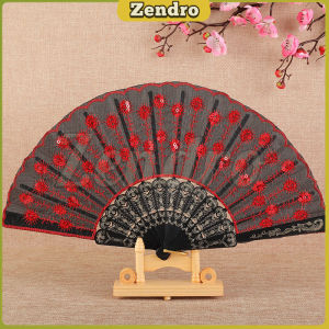 ZEO Folding Fans for Women Colorful Embroidered Flower Design Summer Party Wedding Gifts Souvenir