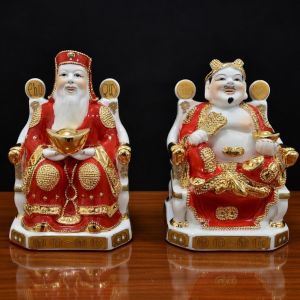 Cặp Tượng Thần Tài Thổ Địa Chiêu Tài Chất Liệu Sứ Dát Vàng Cao Cấp Đặt Bàn Thờ Thần Tài Để Tủ Thờ (Tài Địa Xịn )