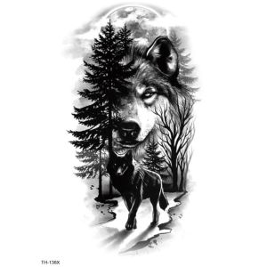 HUNIU Wash Painting Style Mens Temporary Tattoos Instant Water Transfer Decals Tiger Lion Wolf Tattoo Stickers Animal Design Disposable Animal Body Art Tattoo Finger Hand Legs