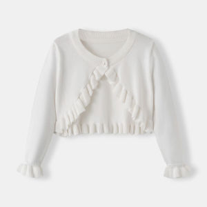 2025 Spring and Autumn New Childrens Pure Cotton Shawl Thin Sweater for Girls Baby Knitted Cardigan Coat