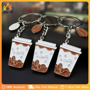 Cartoon Mini Metal Coffee Cup Keychain Coffee Bean Pendant Keychain Women Men Backpack Accessories Festival Gift