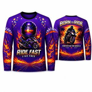 Mens Plus Size Purple Motorcycle Flame Graphic Long Sleeve Quick Dry Sports Jersey LA044