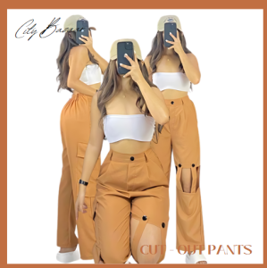 CITY BAZAAR - CutOut Pants Taslan Fabric Freesize Up to Large