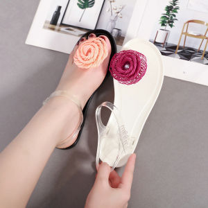 MANXIXI Brand Korean Version Beautiful Jelly Flat Sandals Pearl Flowers Inlay Shoes For Women 35-40 Size