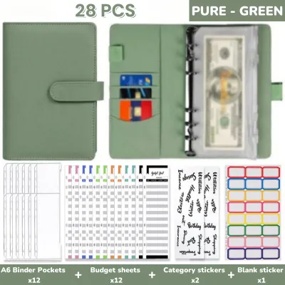 Money Budget Planner Binder with Zipper Envelopes/ Cash Envelopes for Budgeting White Button style