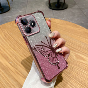 VRQR Bright Diamond Phone Case for Realme C53 C51 Realme Note 50 Realme Narzo N53 Butterfly Pattern Sparkling Pink Card Girl Design
