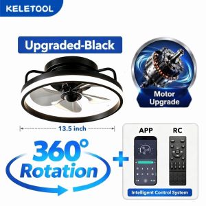 13.5inchs Smart LED Ceiling Fan Light 360° Oscillating Energy Save Fan Light 3 Color 6 Speeds Silent Fans For Kitchen Toilet Small Room
