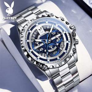 PLAYBOY watch for men original waterproof fashion skeleton dial chronograph calendar luminous stain steel strap men watches