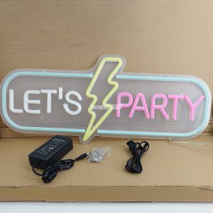 ป้ายไฟ LET S PARTY พื้นใส ป้ายไฟหน้าร้าน ป้ายไฟ Led ป้ายไฟนีออน ประหยัดไฟ ใช้ปลั๊กไฟ บ้าน เพิ่มเอกลักษณ์สีสัน สวยงาม