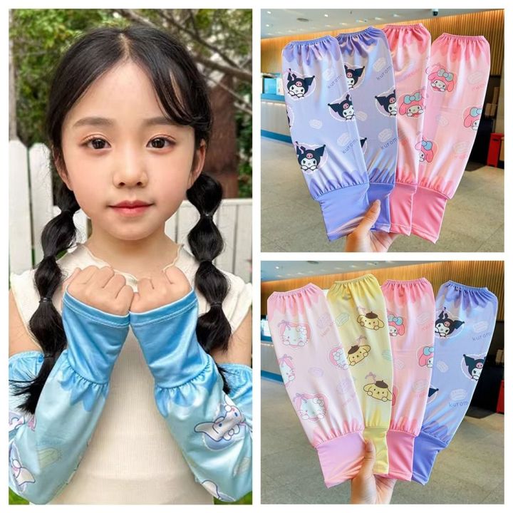 OOG Cartoon Children Ice Silk Sleeves Polyester Fibre Kuromi Thin Long ...