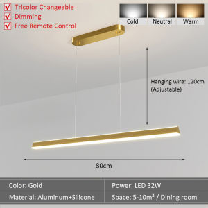 [Remote Dimming] 100CM LED Line Chandelier Restaurant Modern Minimalist Chandelier Living Room Chandelier Dining Room Chandelier