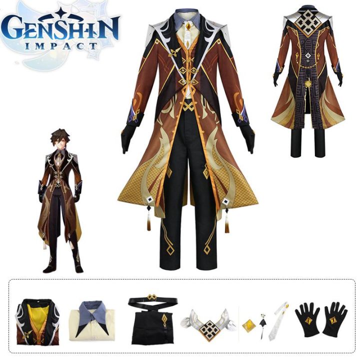 Game Genshin Impact Morax Zhongli Cosplay Costume Suit Dress