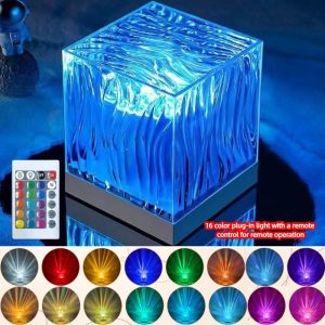MMLUCK Dynamic Wave Effect Ocean Waves Projector Light 16 Colors Light USB Northern Lights Projector Birthday Gift Auto Rotate Water Ripple Crystal Lamp Bed Room Decor